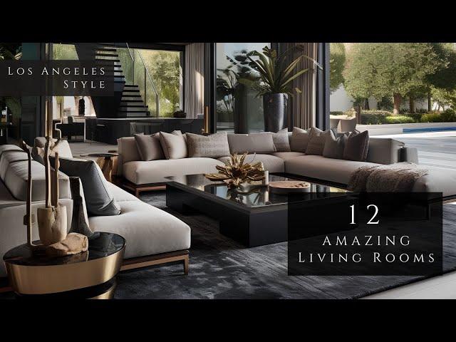 L.A. Luxe: 12 Opulent Living room Interior Design Ideas in Dark Color Symphony | Luxury LA Home Tour