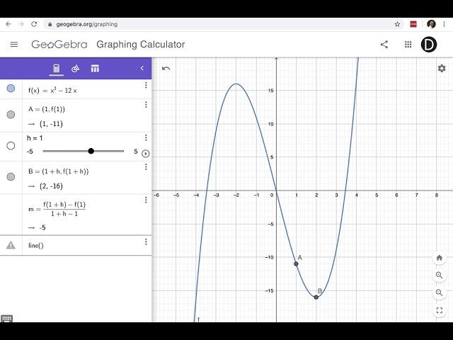 Secant Line Approximation in GeoGebra