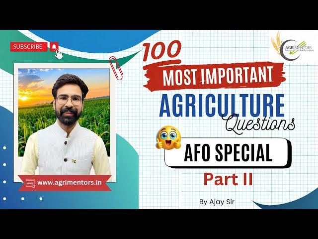 100 Most Important Agriculture Questions | IBPS AFO | Part 2