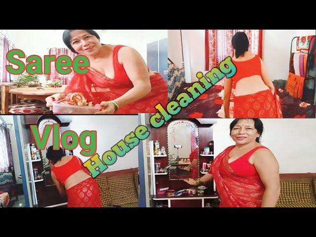 Saree VlogRed saree vlog Indian house wife house Cleaning vlog @jjvlogfood8879