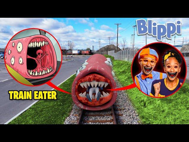 DRONE CATCHES TRAIN EATER EATING BLIPPI & MEEKAH! (BLIPPI EXE)