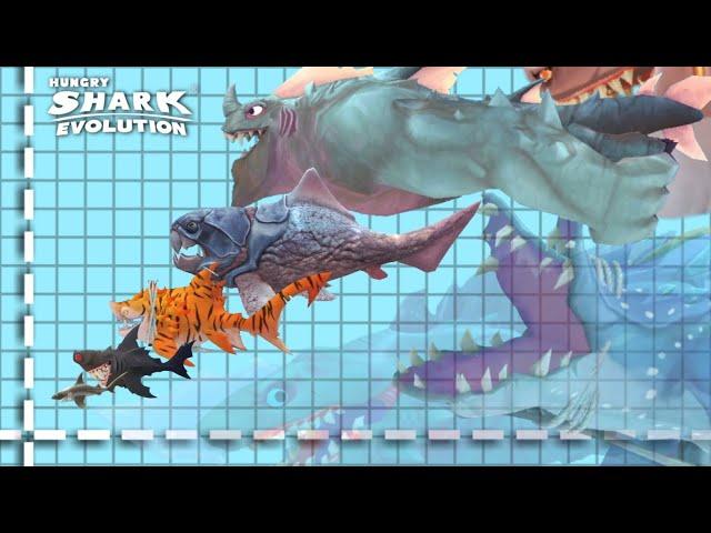 HUNGRY SHARK EVOLUTION ALL SIZE COMPARISON (NEW 2022) !  BEHEMOTH UPDATE