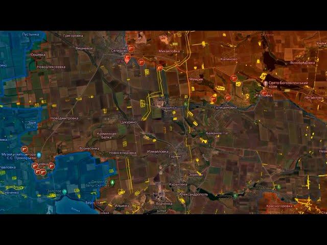 Карта боевых действий к северу от Курахово с сентябрь по ноябрь 2024 года