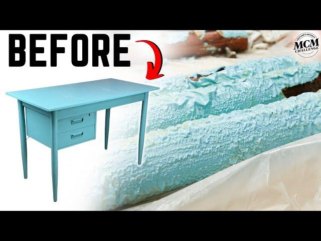 Stunning RESTORATION of an AQUA PAINTED Teak Desk