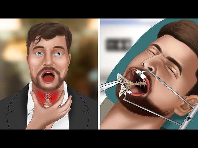 [ASMR Animation] Remove fish bones stuck in MrBeast's throat