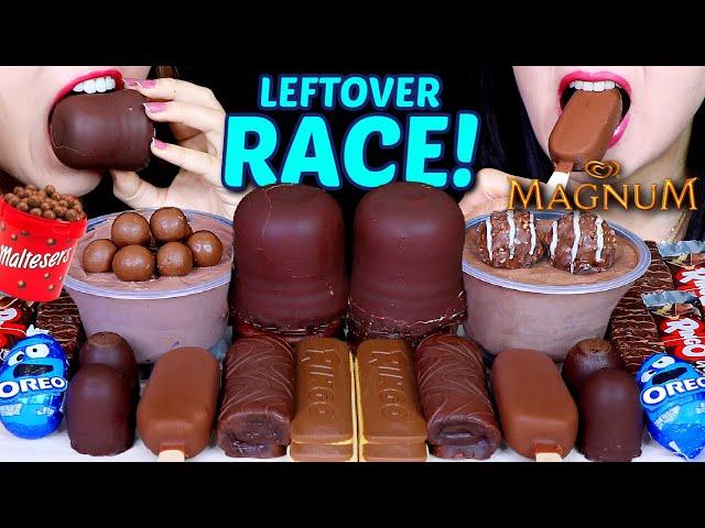 ASMR LEFTOVER DESSERT RACE! GIANT CHOCOLATE MARSHMALLOW, OREO EGGS, MAGNUM, MALTESERS MOUSSE CAKE 먹방