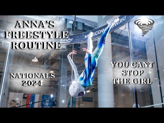 Russian Indoor Skydiving Championship 2024. Anna's freestyle routine. (prof. camera, commentary).