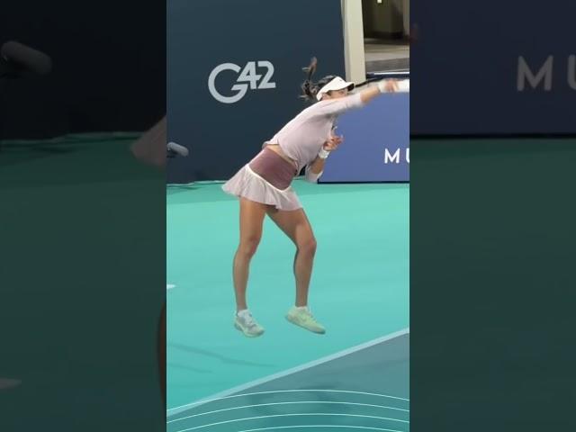 Emma Raducanu tennis serve while practicing in Abu Dhabi