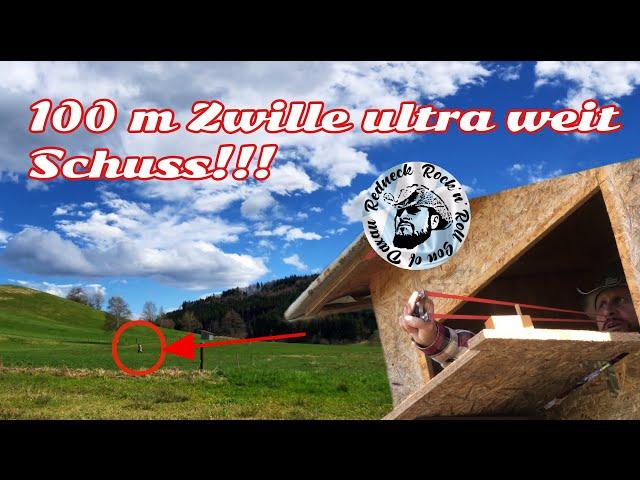 Zwille Weitschuss ultra long distance slingshot shooting, Zwille schiessen auf  hundert Meter