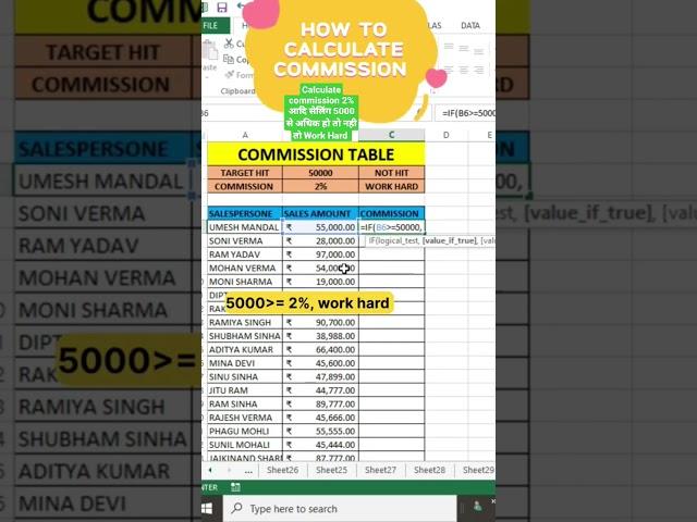 Calculate Commission Target Based #shorts #excel #exceltutorial #msexcel #exceltips #techmicrosoft