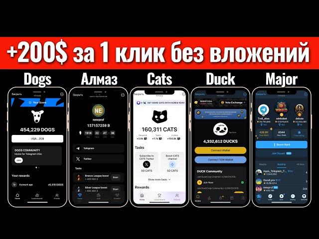 200$ за 1 клик! ИГРЫ ТАПАЛКИ В ТЕЛЕГРАМ: Dogs, Major, Cats, Duck. Аирдроп криптовалюты без вложений