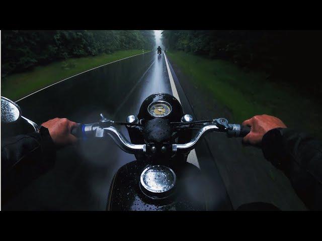 Have you ever seen the rain? Yes, I did, recently on my Triumph 250 cc (1953) in Odenwald / Germany