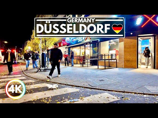 Düsseldorf, Little Tokyo to City Center, Walking at Midnight in Germany 4K