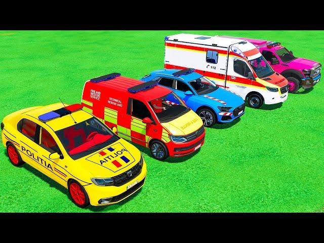 DACIA, VOLSKWAGEN, AUDI POPLICE CARS and MERCEDES, FORD AMBULANCE EMERGENCY TRANSPORT ! FS22