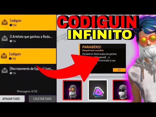 OUTRO CODIGUIN INFINITO GLOBAL PARA RESGATAR NO FREE FIRE BARBINHA GRATIS TROCA NIKE E SKINS