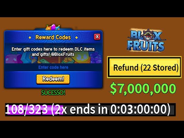 NOVO CÓDIGO + 30 CÓDIGOS DE 2X XP BELI E RESET NO BLOX FRUITS 2024 - blox fruit codes