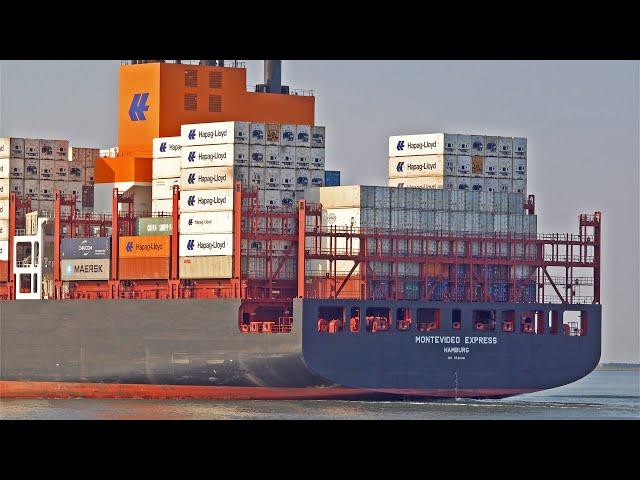 4K SHIPSPOTTING WESTERSCHELDE NETHERLANDS 2023 - NEW HAPAG LLOYD CONTAINER SHIP MONTEVIDEO EXPRESS