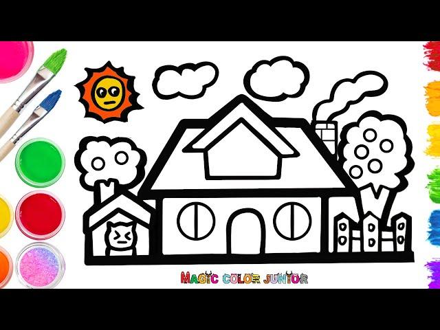 Drawing, Painting and Coloring a Beautiful House with Garden | Easy Step By Step