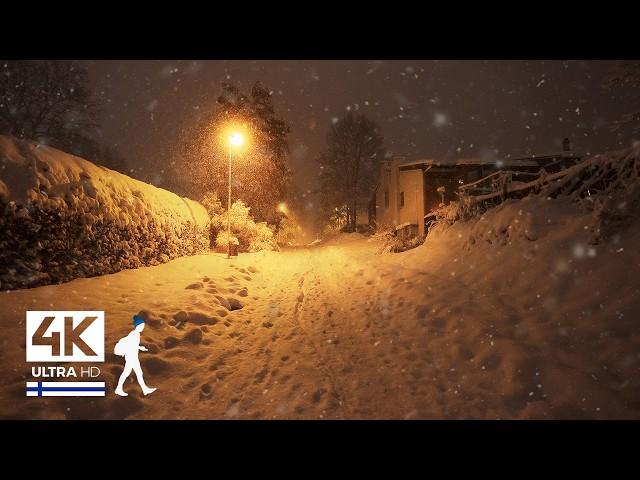 Therapeutic Night Walk in Heavy Snowfall ️ Järvenpää, Finland - Slow TV 4K