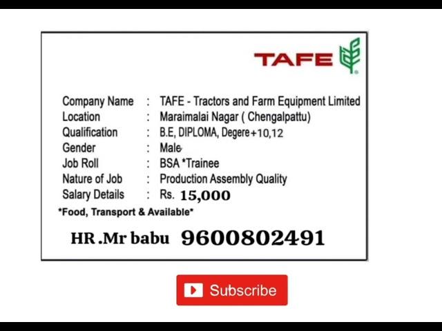 TAFE Job Opportunity 2024 | Maraimalai Nagar Jobs | Chennai Jobs | GS jobs