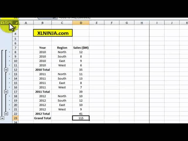 SUBTOTAL function in Excel