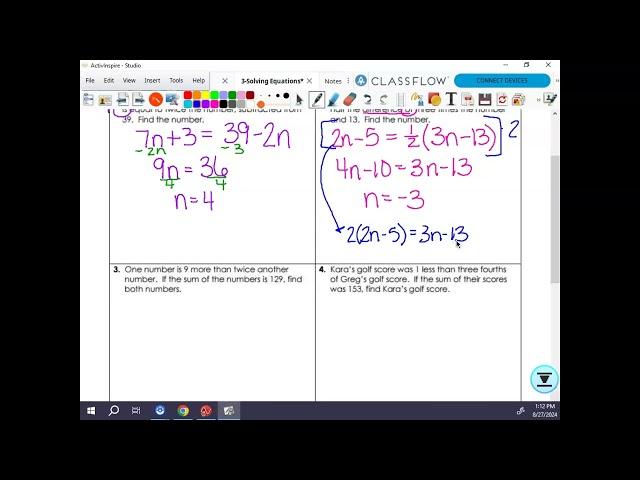 Equations - Word Problems Day 1 CA2425