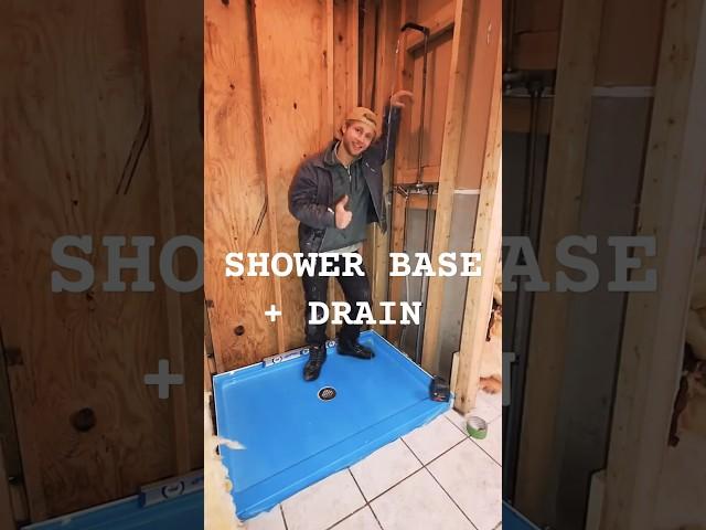 Installing Shower Pan Base in Mortar and Connecting Drain