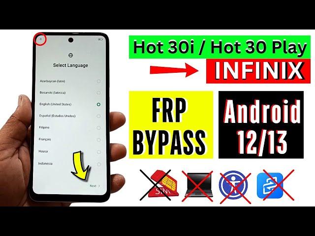 Infinix Hot 30i / Hot 30 Play FRP Bypass Without Pc | Infinix (X669C/X6835) Frp Bypass Android 12/13