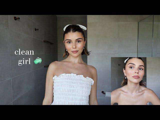 a "clean girl" makeup and hair tutorial