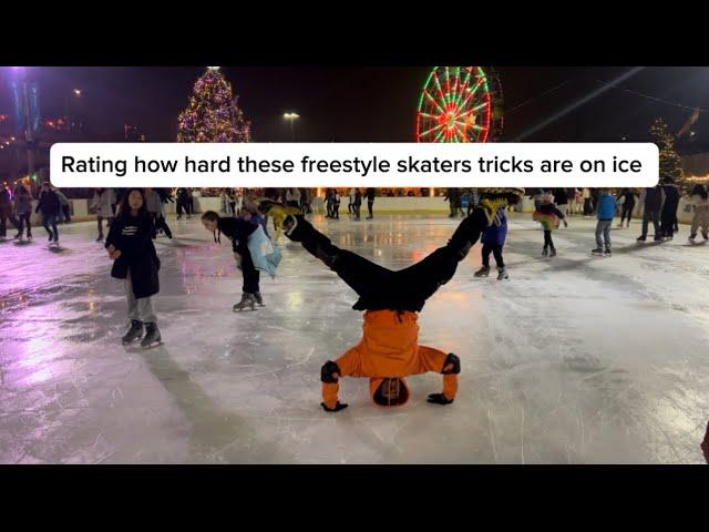 Rating different ice skaters freestyle tricks on ice