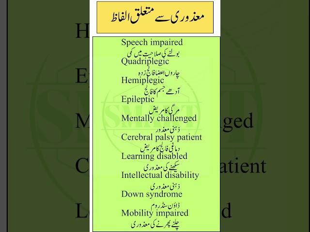 English vocabulary related to Disability | Part 2 | Smart Study Zone