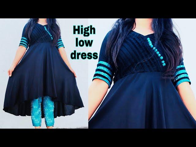 प्लेन कपड़े से बनाये Designer High low dress !! High low Maxi dress cutting and stitching !!