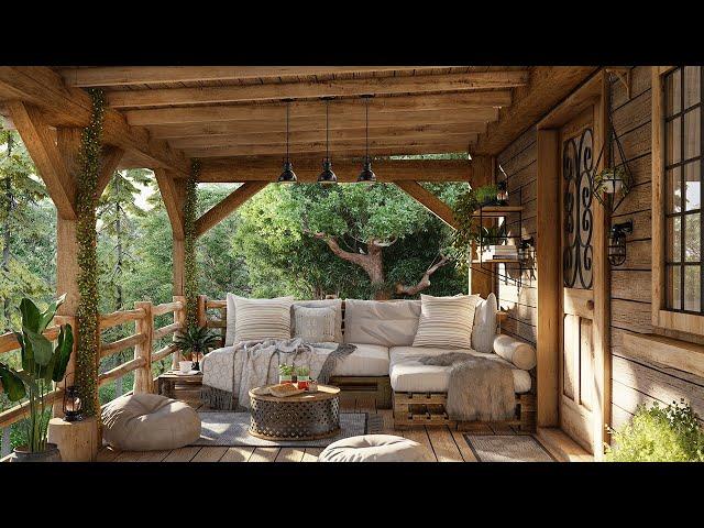 Tranquil Daytime EscapeSummer Daydreams On A Cozy Cabin Porch | Calming Nature Sounds, Wind Chimes