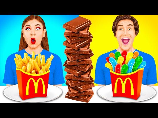 غائر مقابل الشوكولاته البطاطس المقلية مقابل ريال البطاطس المقلية التحدي FUN FOOD