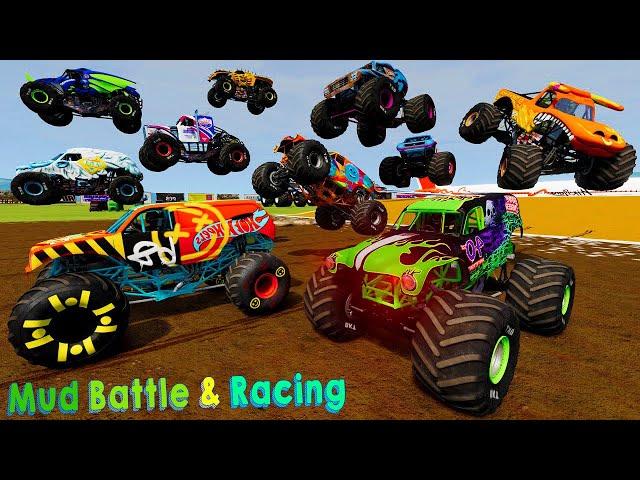 Monster Jam Racing, Mud Battle Freestyle and High Speed Jumps BeamNG Drive