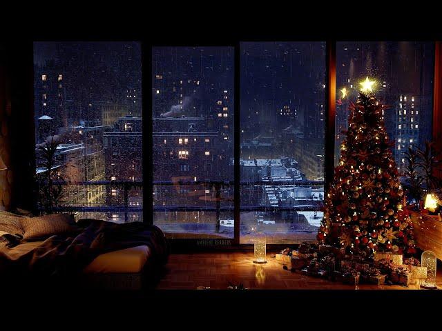 Warm And Cozy Winter NYC Ambience At Night | NYC Rooftops | Wind Sounds For Sleeping | 8Hours