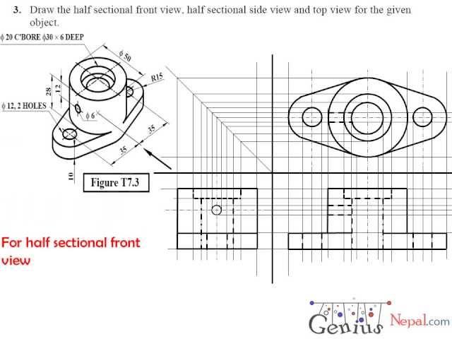 Engineering Drawing Tutorials/Sectional and Auxiliairy Views with Front view & Side view (T 7.3)