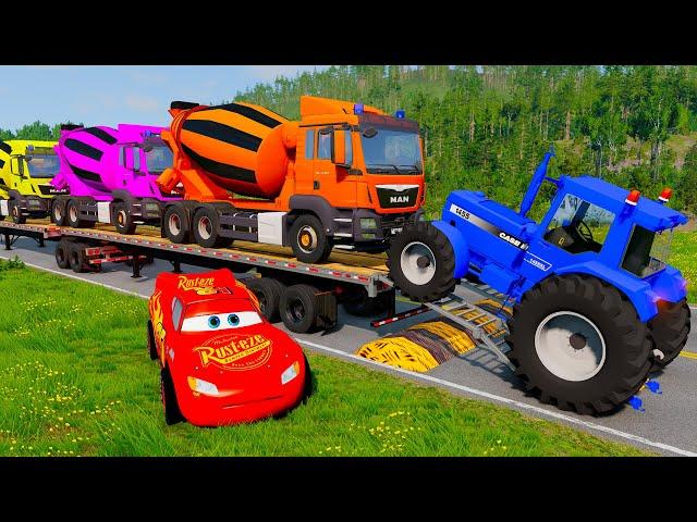 Flatbed Truck McQueen | Transportation with Truck - Pothole vs Car #27 | BeamNG.Drive Gameplay