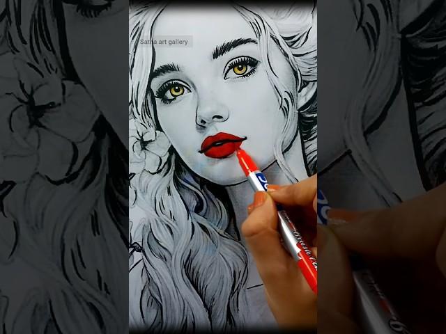 Coloring beautiful portrait  || Easy portrait drawing|| #art#drawing#ytshorts