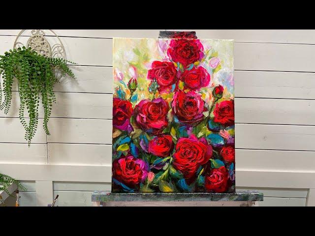 EASY ABSTRACT ROSES FOR BEGINNERS ~ Acrylic Painting Tutorial