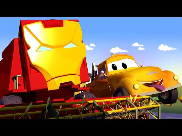 Harvey the HARVESTER is IRON MAN from the Avengers! Tom's Paint Shop in Car City Cartoons for Kids