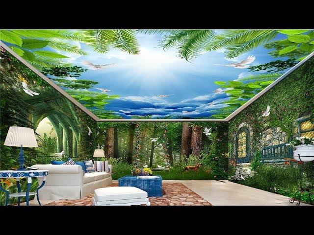 3D Wall Mural Trees & Large Flower Ceiling - Custom Natural scenery False Ceiling  For Living Rooms