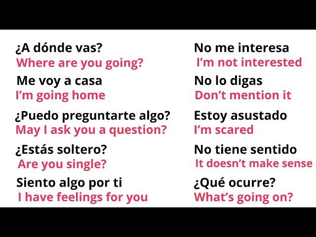 100 Short Spanish Phrases you need to know. Learn Spoken Spanish.