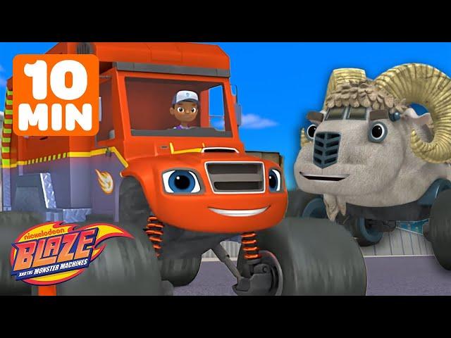 Blaze Transforms to STOP Big Horns & Dinosaurs!  w/ AJ & Gabby | Blaze and the Monster Machines