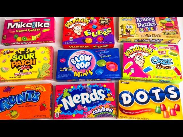 Filling Cups With Candy | Unboxing Candies Nerds Warheads Dots Sour Patch kids Runts Blow POP Minis