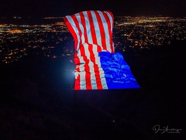 America's Largest Flag unfurls for the first time. Pleasant Grove, Utah