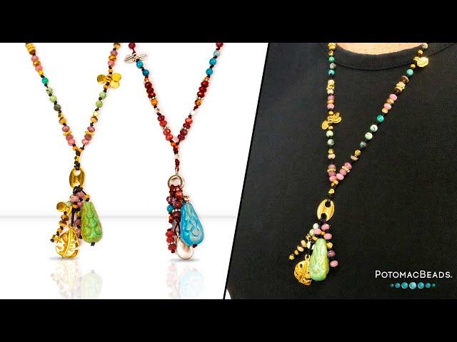 Vermont Summer Nature Knotted Necklace - DIY Jewelry Making Tutorial by PotomacBeads