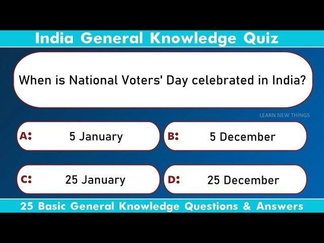 India GK Quiz | 25 Basic General Knowledge Questions & Answers | #India