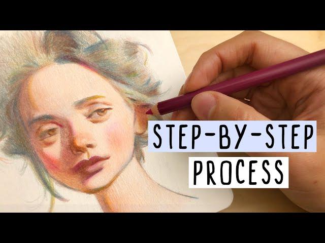 How to Create a Colorful Portrait! EASY Step-by-Step Color Pencil Process!