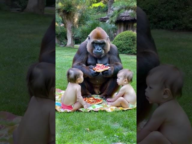 Gorilla and baby have a picnic together.#gorilla #baby#shorts#cute#funny#love#animals